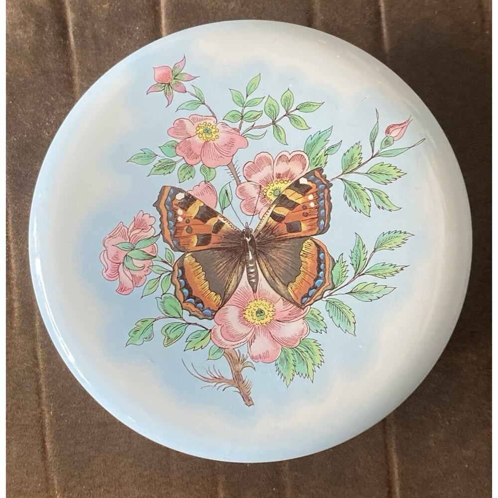 Vintage Daher Decorated Ware Butterfly Round Trinket Storage Tin W/ Lid England